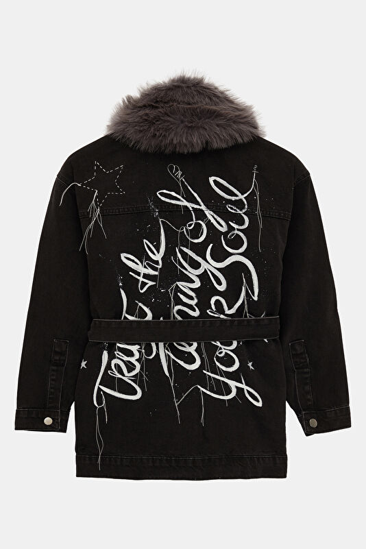 Black Faux Fur Collar Women's Jacket 2