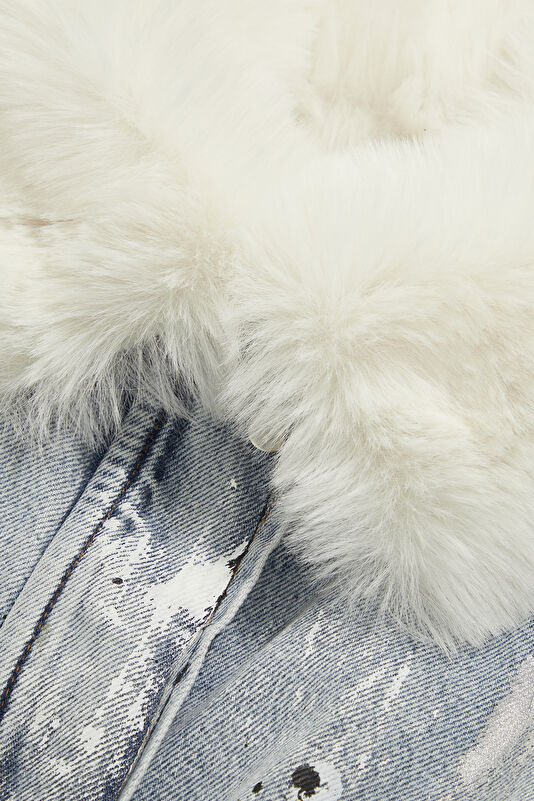 Ice Blue Women's Faux Fur Collar Coat 3