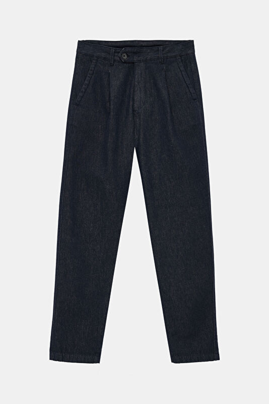 Relax Fit Indigo Straight Wool Men's Trousers