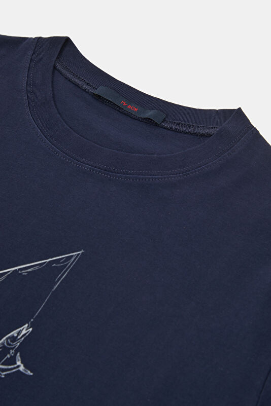 Navy Crew Neck Printed Men's T-Shirt 3