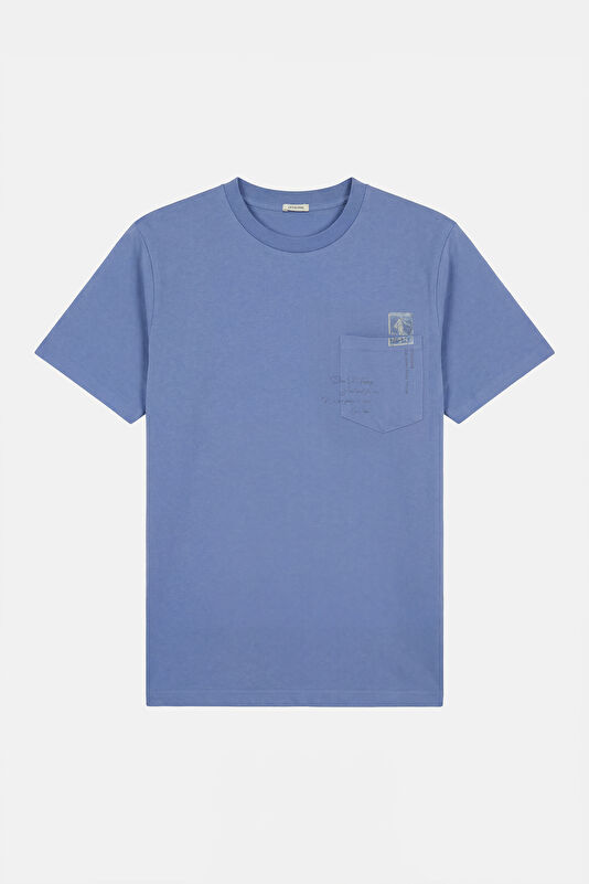 Blue Crew Neck Printed Men's T-Shirt