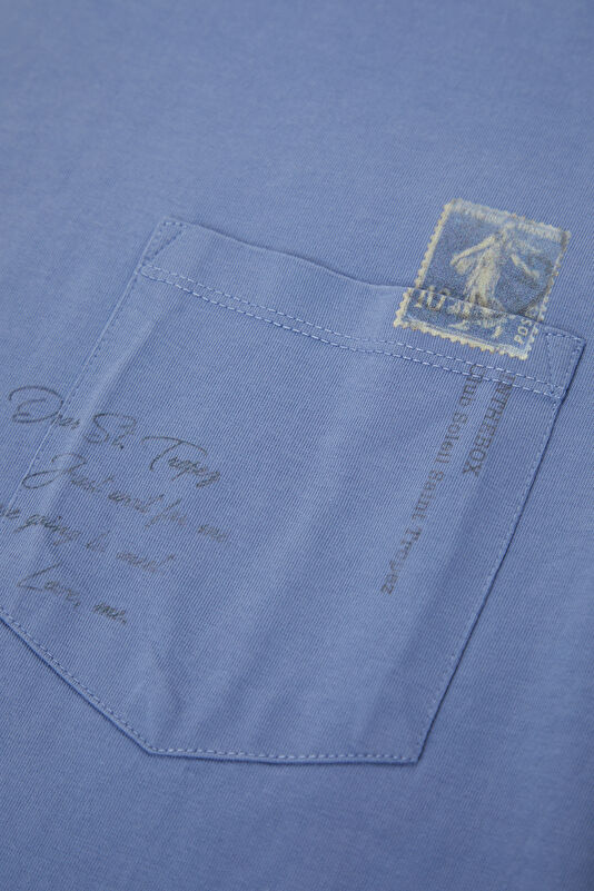 Blue Crew Neck Printed Men's T-Shirt 4