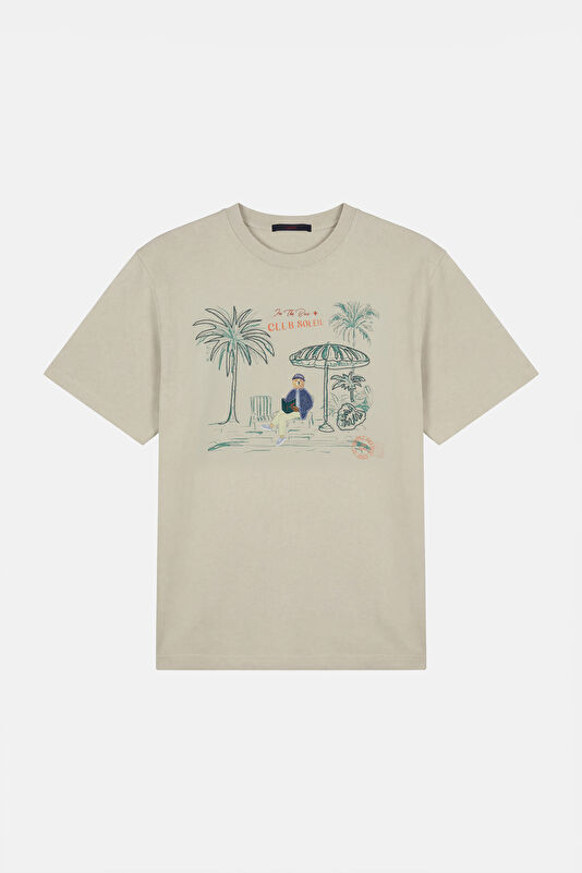 Beige Crew Neck Printed Men's T-Shirt
