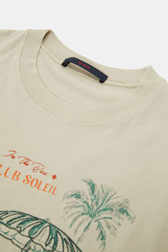Beige Crew Neck Printed Men's T-Shirt 3
