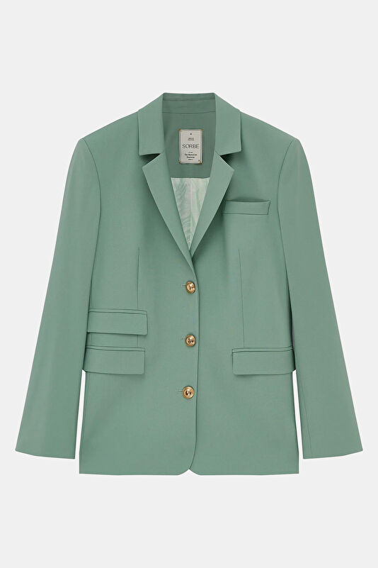 Petrol Buttoned Wool Women's Jacket