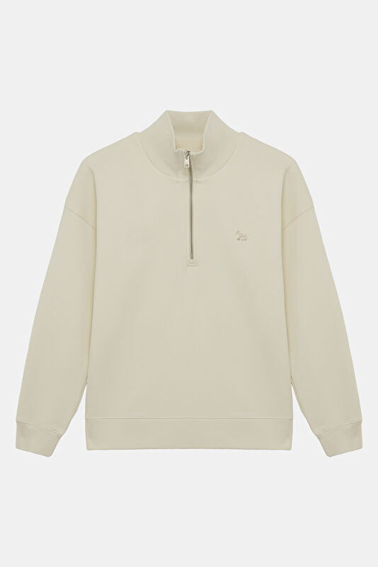Açık Bej Dik Yaka Kadın Sweatshirt