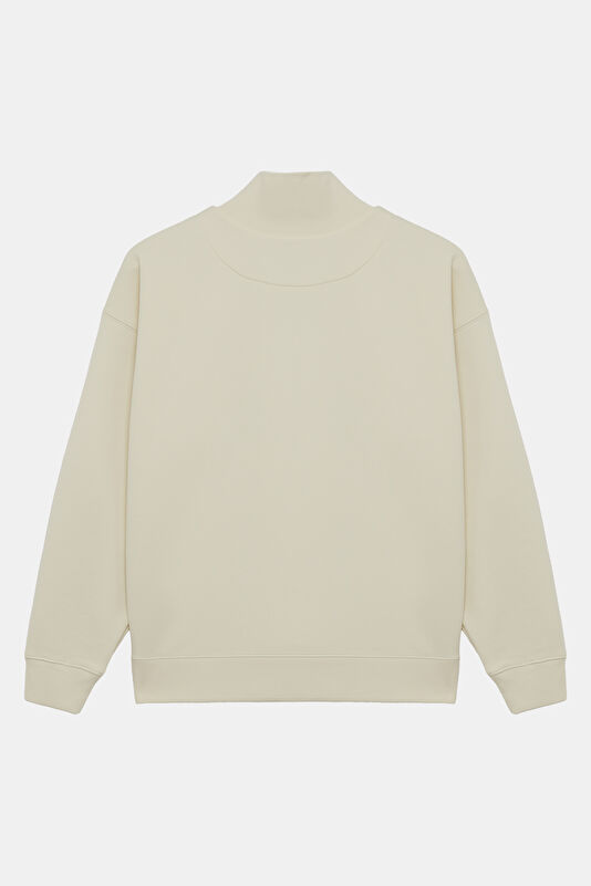 Açık Bej Dik Yaka Kadın Sweatshirt 2