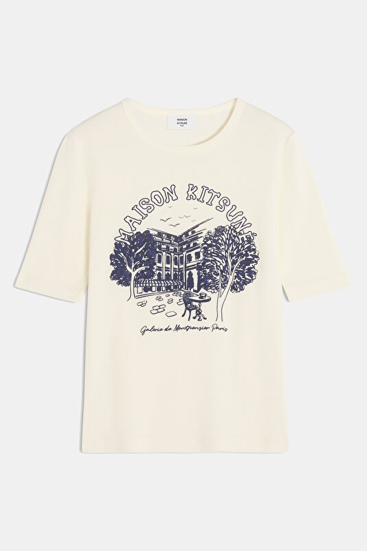 Ekru O Yaka Desenli Kadın T-Shirt