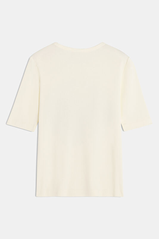 Ekru O Yaka Desenli Kadın T-Shirt 2