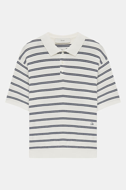 White Striped Short-Sleeved Women's Blouse