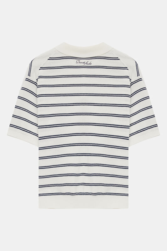 White Striped Short-Sleeved Women's Blouse 2