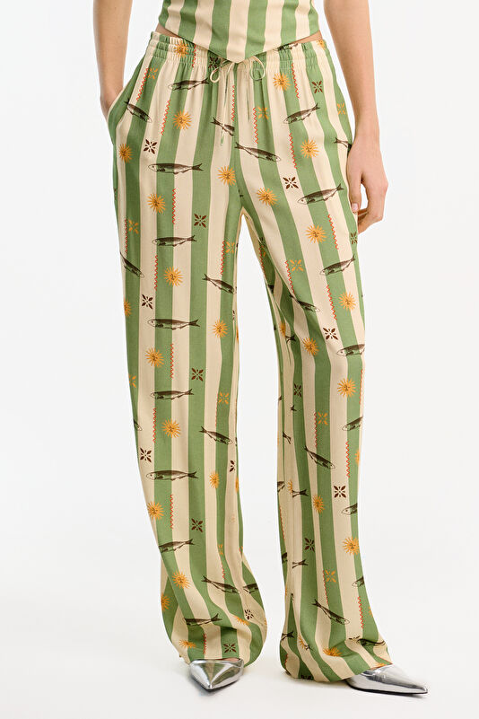 Yeşil Wide Leg Kadın Pantolon 3
