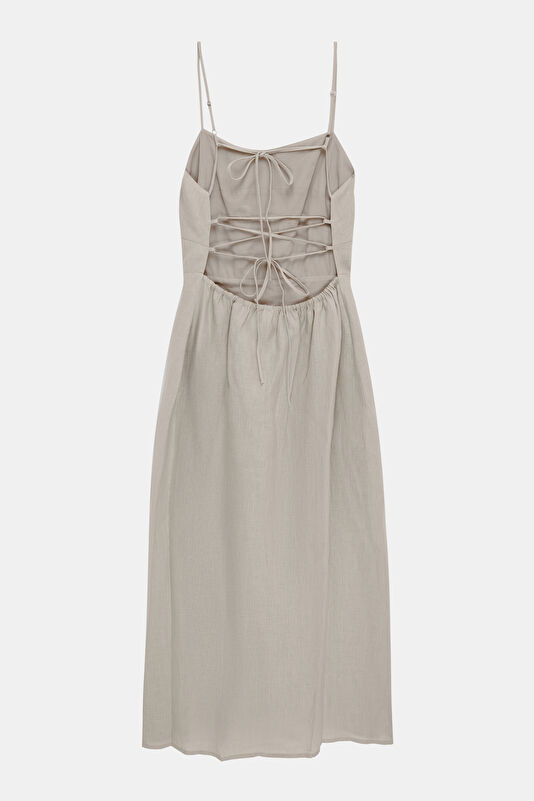 Stone Patterned Linen Women's Short Dress 4