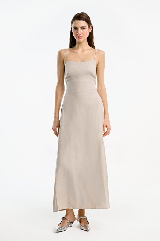 Stone Patterned Linen Women's Short Dress