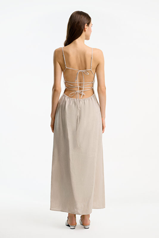 Stone Patterned Linen Women's Short Dress 2