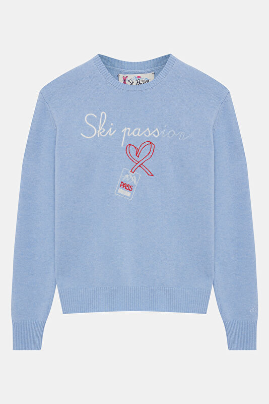 Light Blue Printed Cashmere Women's Sweater