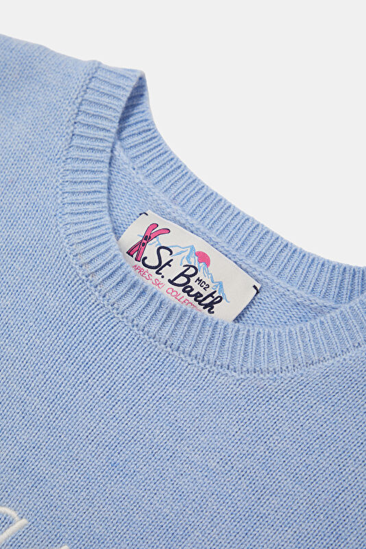 Light Blue Printed Cashmere Women's Sweater 3