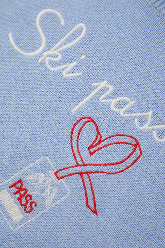 Light Blue Printed Cashmere Women's Sweater 4