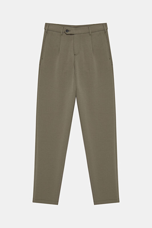 Beige Tapered Fit Men's Trousers