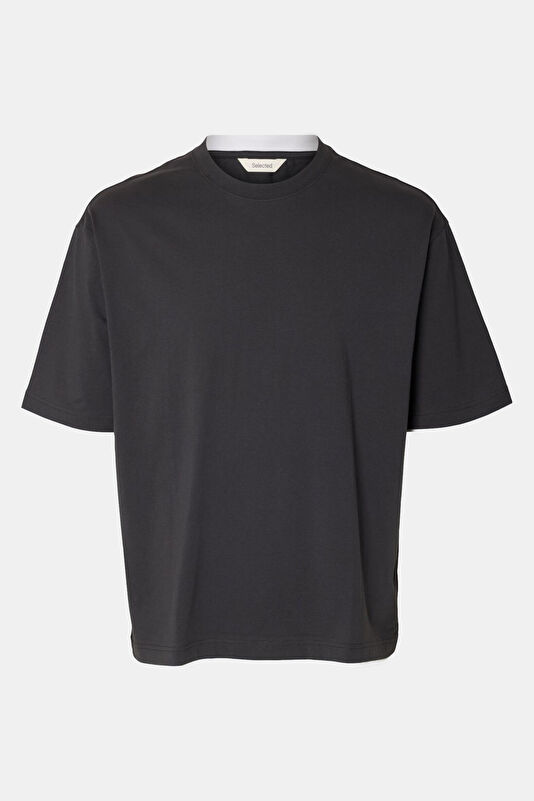 Relax Kalıp Antrasit Bisiklet Yaka Erkek T-Shirt