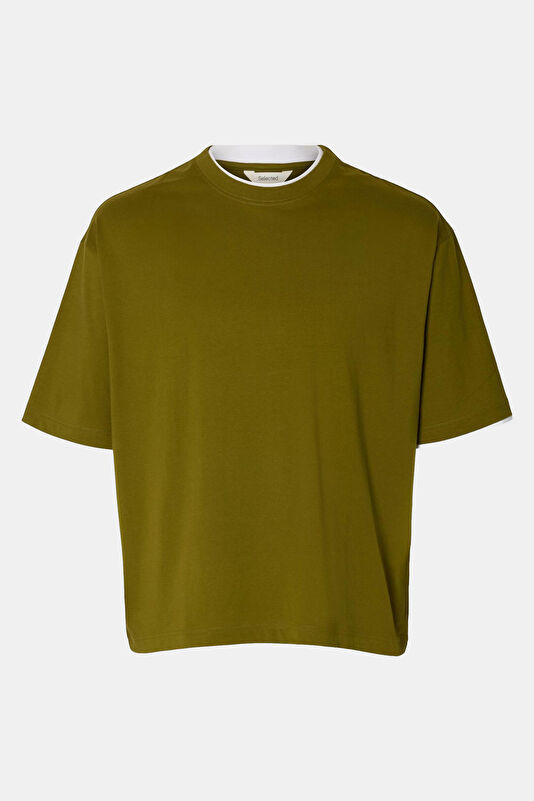 Relax Kalıp Haki Bisiklet Yaka Erkek T-Shirt