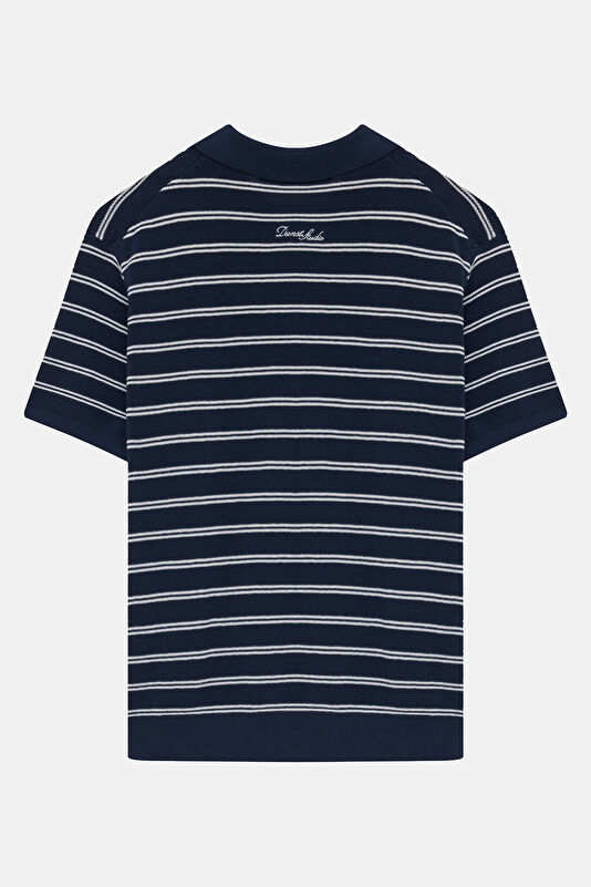 Relax Kalıp Lacivert Polo Yaka Çizgili Erkek T-Shirt 2