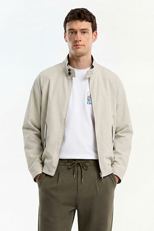 Cream Zip-Up Men's Jacket