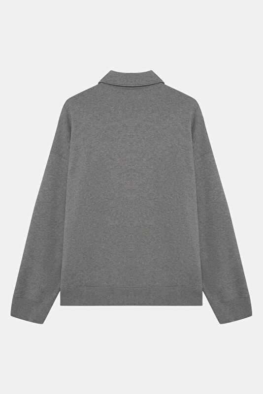 Gri Melanj Relax Kalıp Polo Yaka Erkek Sweatshirt 2