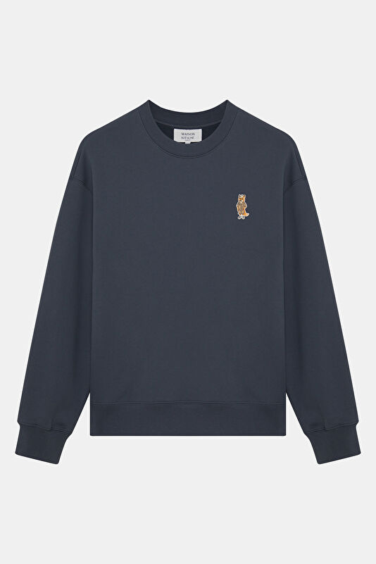 Lacivert Relax Kalıp Bisiklet Yaka Erkek Sweatshirt