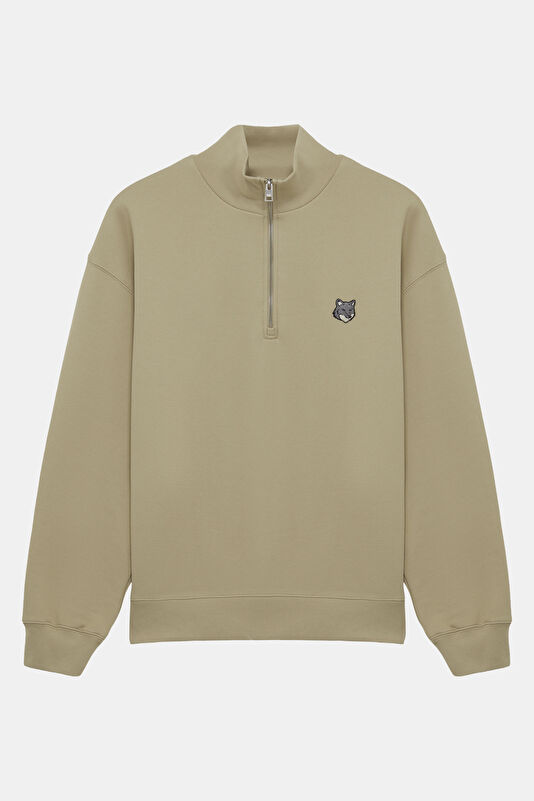 Bej Relax Kalıp Dik Yaka Erkek Sweatshirt