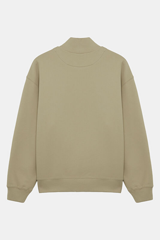 Bej Relax Kalıp Dik Yaka Erkek Sweatshirt 2