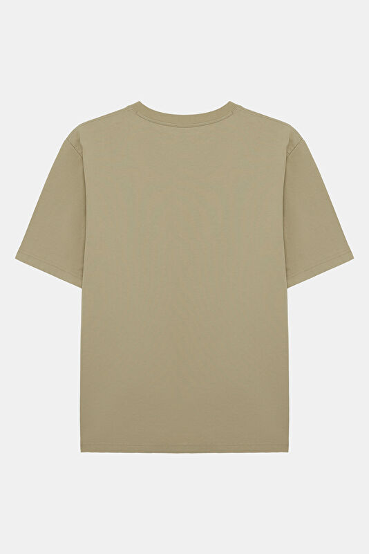 Relax Fit Beige Crew Neck Embroidered Men's T-Shirt 2