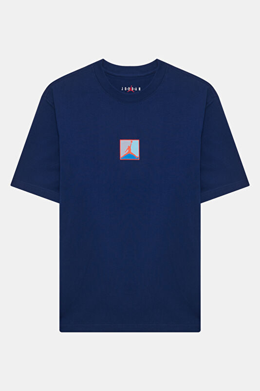 Relax Kalıp Lacivert Bisiklet Yaka Baskılı Erkek T-Shirt