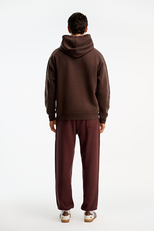 Kahve Relax Kalıp Kapuşonlu Erkek Sweatshirt 2