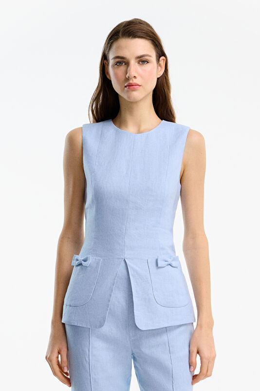 Light Blue Linen Women's Vest