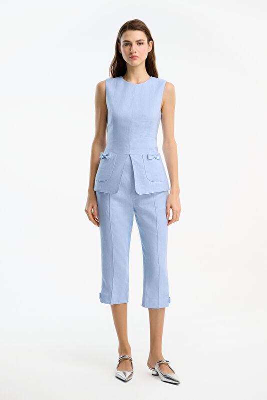 Light Blue Linen Women's Vest 3