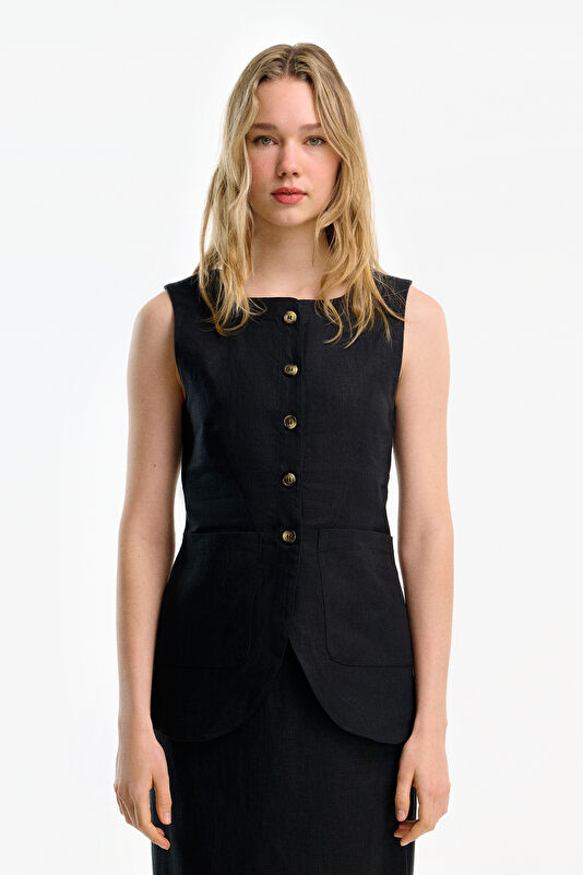 Black Linen Women's Vest