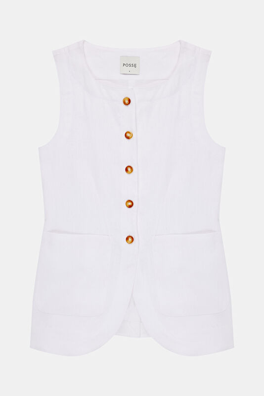 White Linen Women's Vest 4