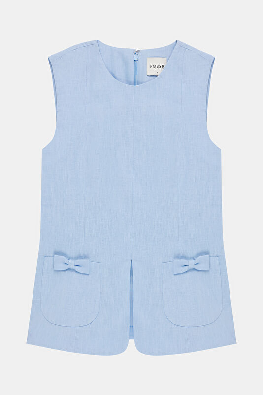 Light Blue Linen Women's Vest 4