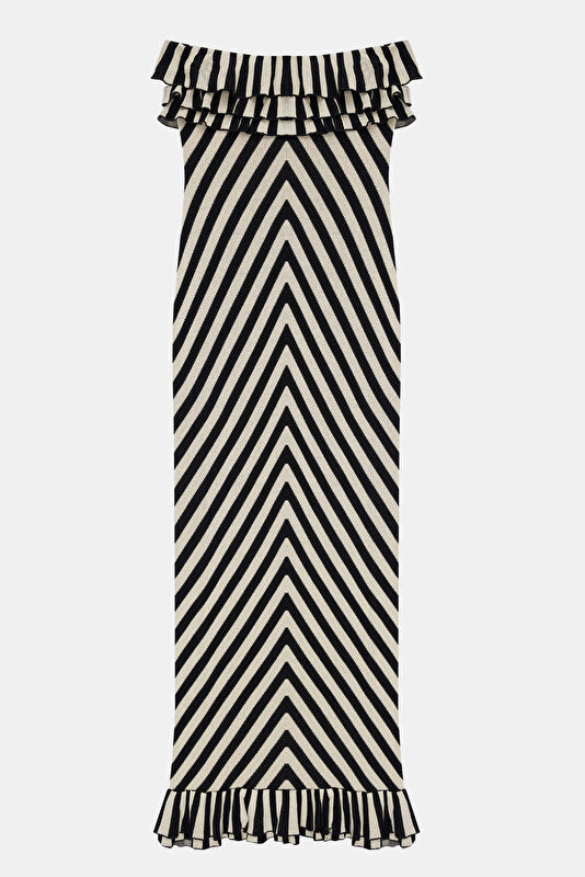Cream Striped Midi Women's Dress 3