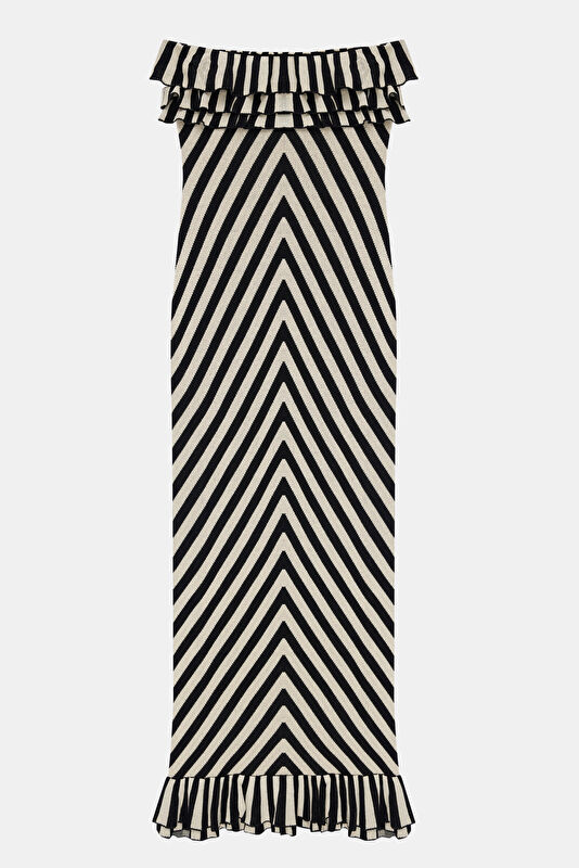 Cream Striped Midi Women's Dress 4