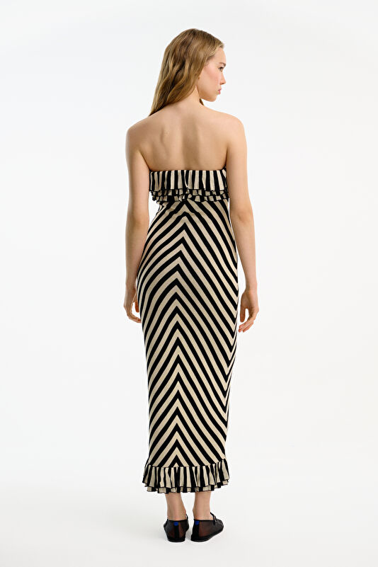 Cream Striped Midi Women's Dress 2