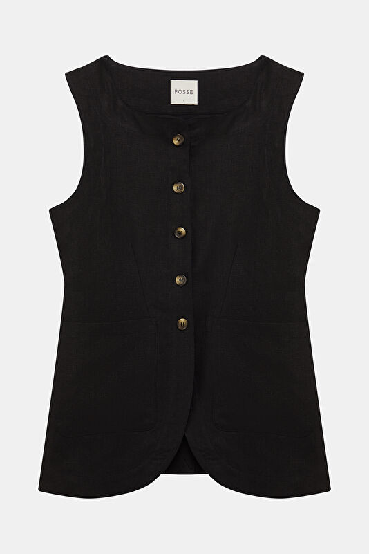 Black Linen Women's Vest 4