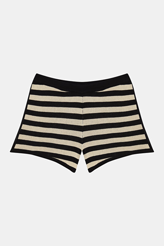 Cream Striped Viscose Women's Shorts 4