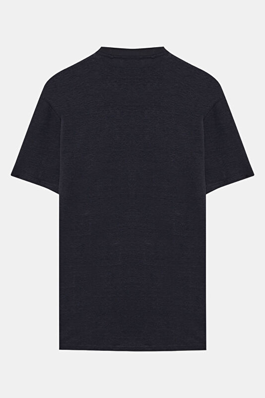 Relax Fit Navy Blue Crew Neck Linen Men's T-Shirt 2