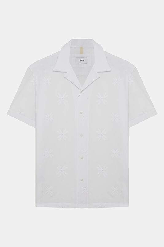Relax Fit White Resort Neck Men's Shirt