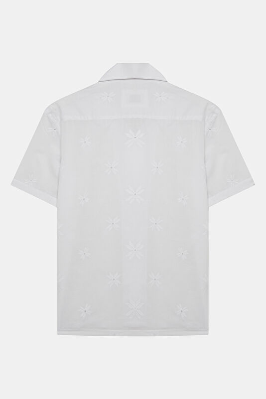 Relax Fit White Resort Neck Men's Shirt 2