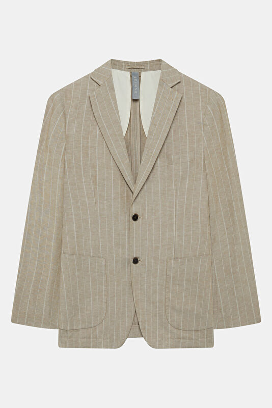 Beige Buttoned Linen Cotton Men's Jacket