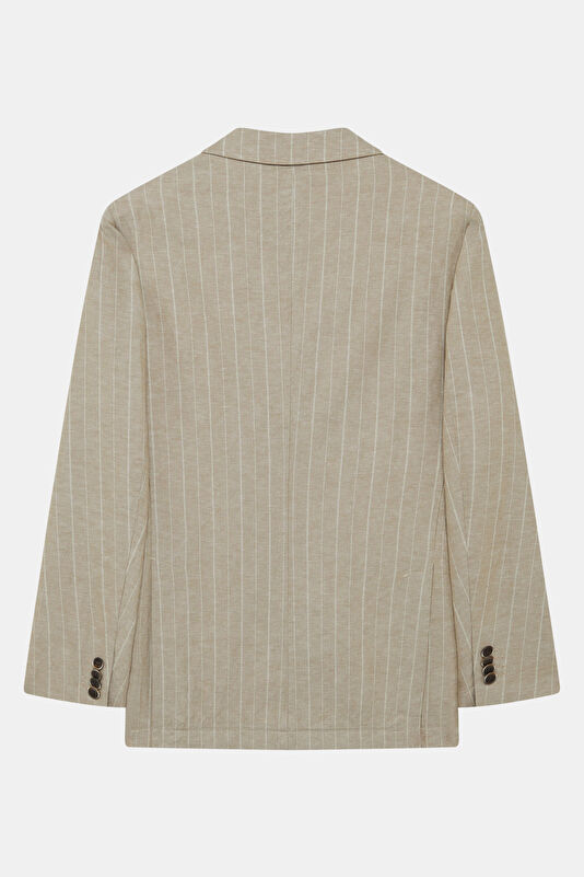 Beige Buttoned Linen Cotton Men's Jacket 2