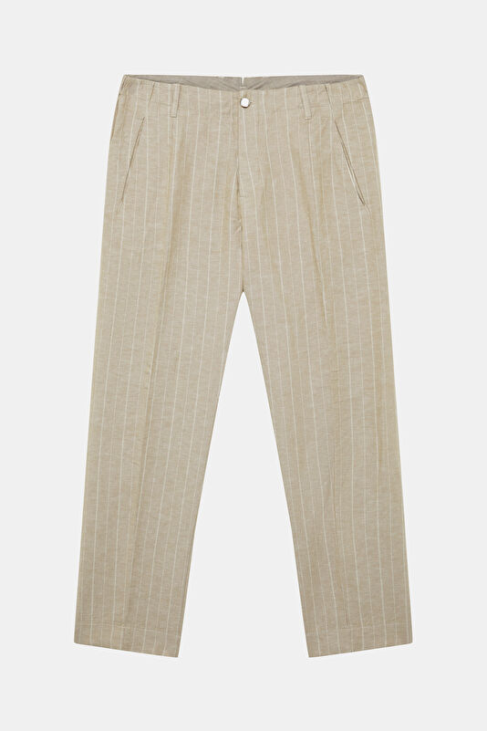 Relax Fit Beige Linen Cotton Men's Trousers